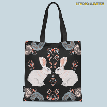 Tote Bag with Zipper Pocket - Rabbit Print