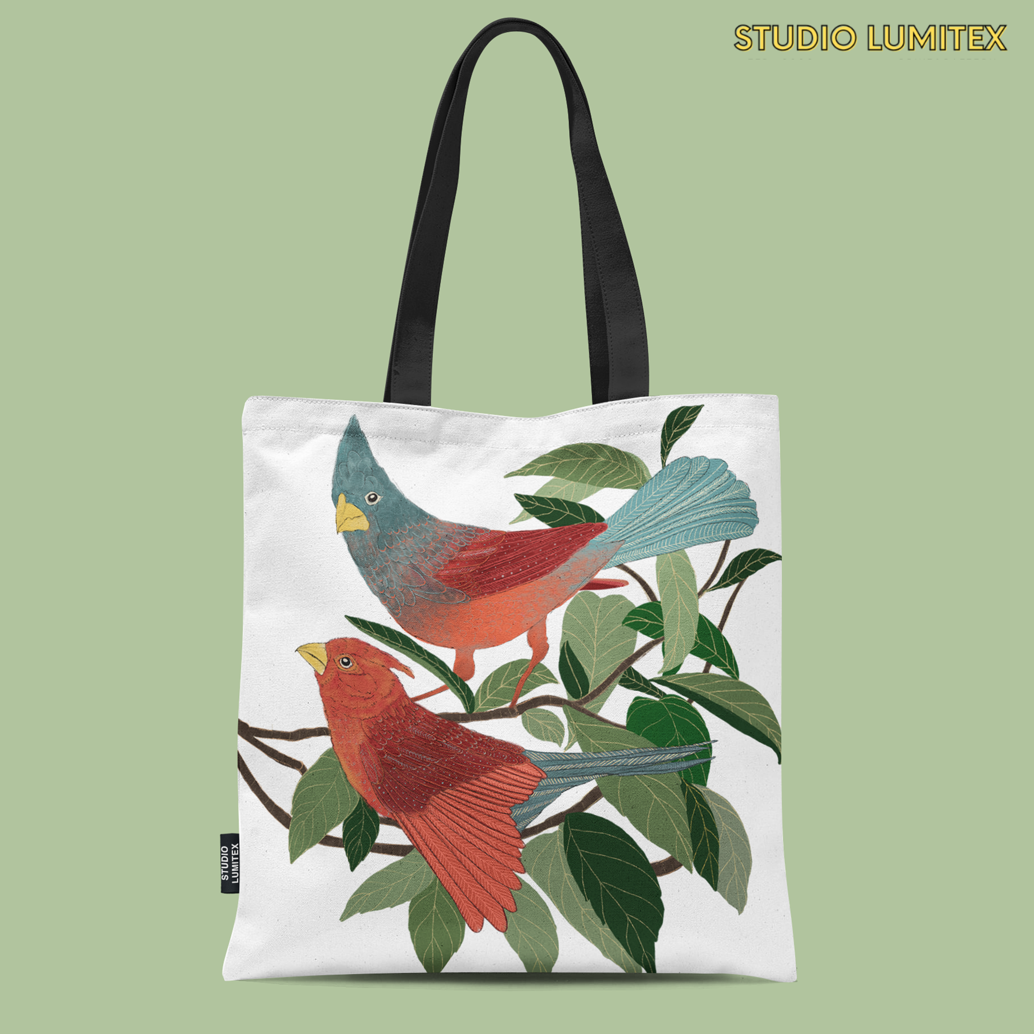 Tote Bag with Zipper Pocket -  Forest Birds Print