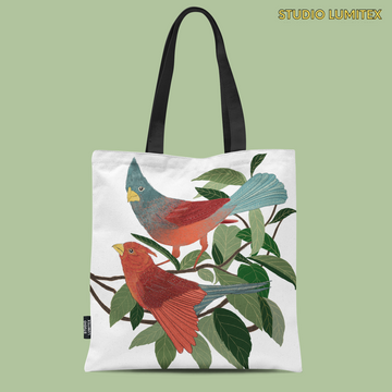 Tote Bag with Zipper Pocket -  Forest Birds Print