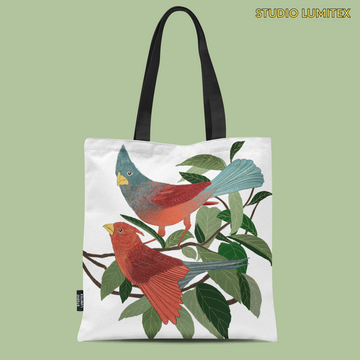 Zipper Pocket Tote Bag -  Forest Birds Print