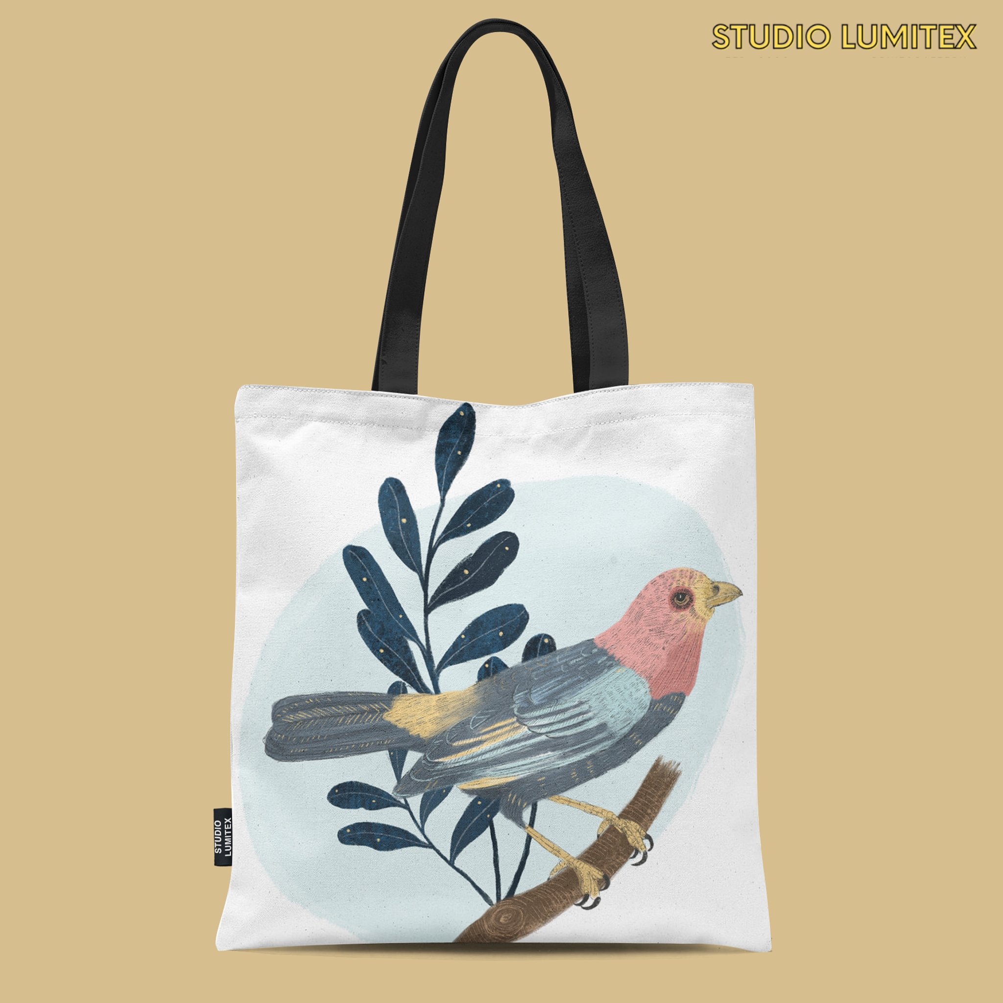Tote Bag with Zipper Pocket - Blue Bird Print