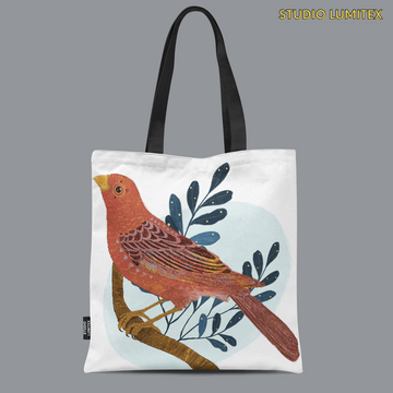 Zipper Pocket Tote Bag - Bird Print