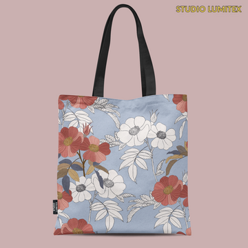 Tote Bag with Zipper Pocket - Floral Flower Print