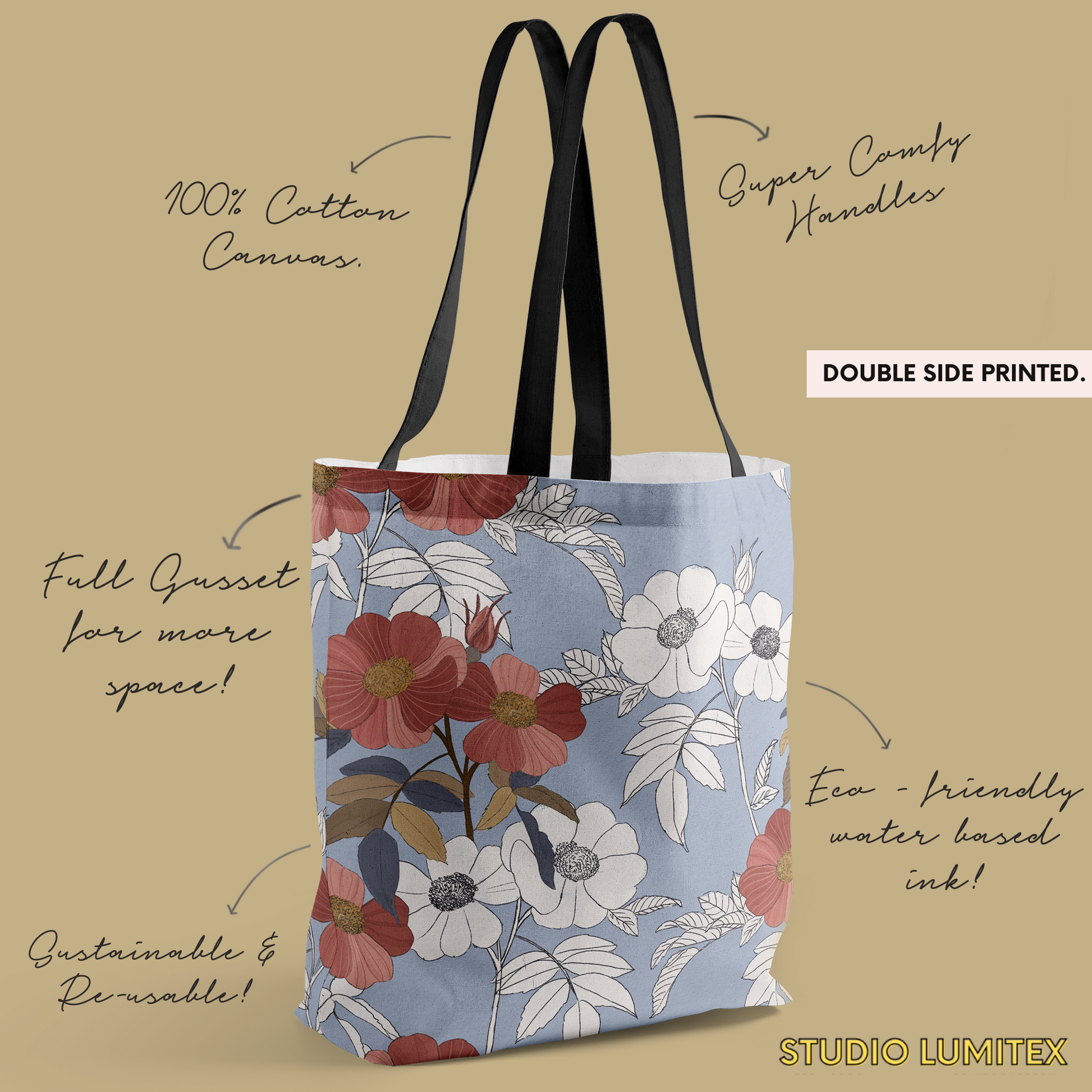 Tote Bag with Zipper Pocket - Floral Flower Print – Studio Tote Bag with Zipper Pocket - Floral Flower Print – Studio
